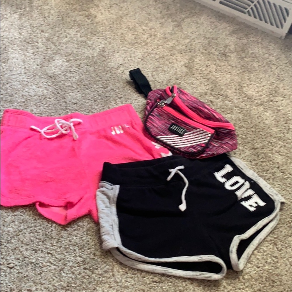 2 pairs Justice shorts and Fanny pack size 7-8